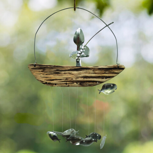 Creative Fishing Man Wind Chime Pendant 1 piece