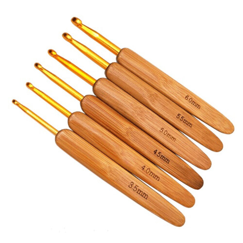 Agulha de crochê de bambu dourada 3,5–6 mm 13,5 cm 1