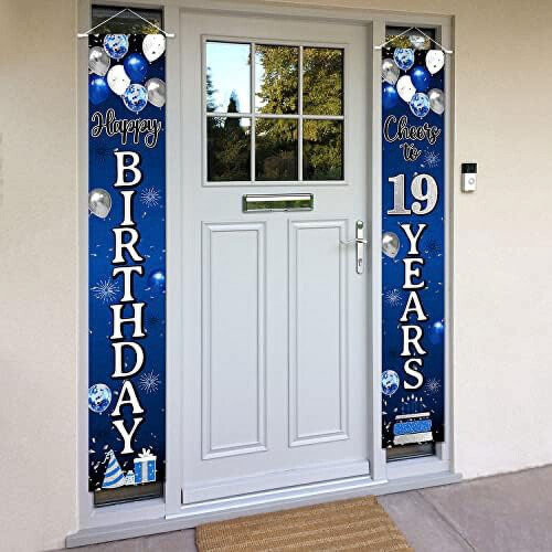 60th Birthday Balloon Banner Blue Silver Theme 2