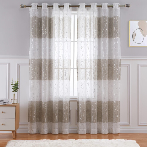 Graue, halbtransparente Vorhänge, 52 x 63 Zoll, 2er-Set, Silver Tree 1