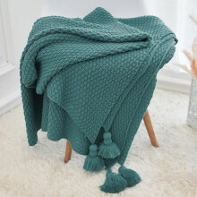 Knit Throw Blanket with Tassels Green 120x150cm