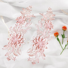 Lace flower applique trim for sewing, pink, 1 pair