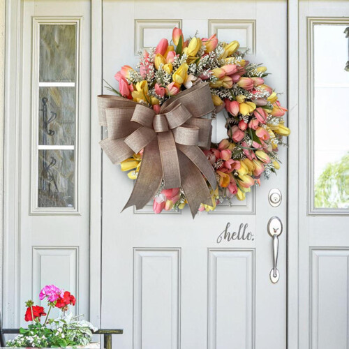 Flower Blossom Spring Wreath with Bowknot 45cm