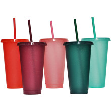 24oz Tumbler with Straw and Lid Reusable Plastic 5 Pack