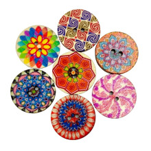 Wooden sewing craft beads 3/4 inch mixed retro flower