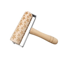 Christmas embossed wooden rolling pin with comfort grip