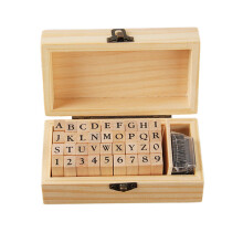 DIY Number Alphabet Stamp Set Vintage Wooden Box 36pcs