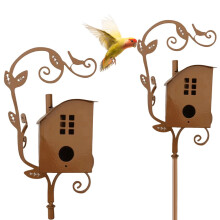 Metal Bird House with Pole for Outdoor Garden Decor