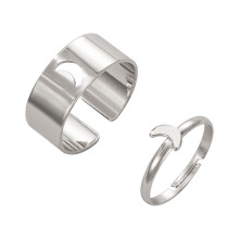 Star and Moon Hollow Punk Couple Ring Pair