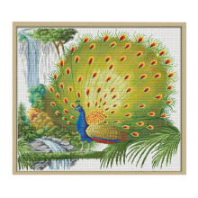 Peacock Stitched Quilt Kit Pre-Printed Pattern 11CT