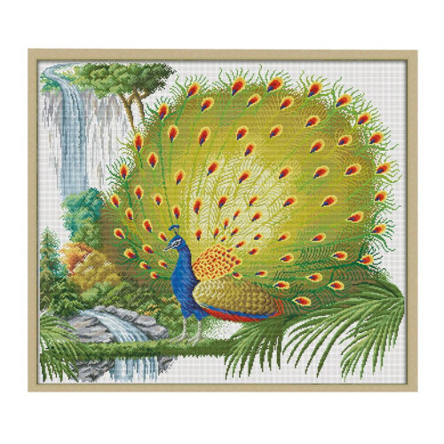 Peacock Stitched Quilt Kit Pre-Printed Pattern 11CT