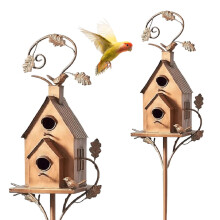 Metal Bird House with Pole for Outdoor Garden Decor