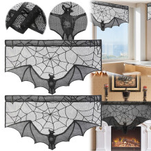 Halloween black lace bat curtain 2 pcs