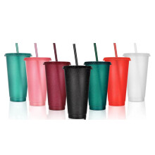 Reusable Plastic Tumblers with Lids and Straws 7-Piece Set