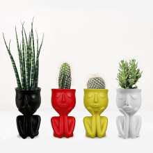 Face-shaped resin planter pot for succulents and small
