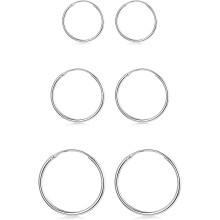 Sterling Silver Hoop Earrings Set 3 Pairs
