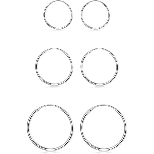 Sterling Silver Hoop Earrings Set 3 Pairs