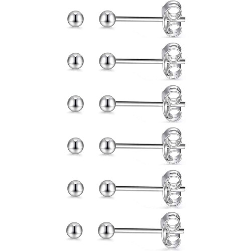 Silver Ball Stud Earrings 3mm Hypoallergenic Stainless