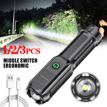 Rechargeable LED Flashlight Zoomable 990000 Lumens 3-Pack