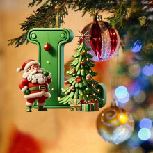Green Personalized Christmas Ornament with Santa Tree
