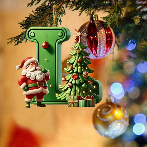 Green Personalized Christmas Ornament with Santa Tree