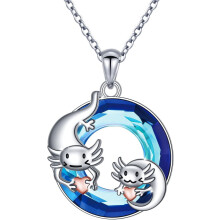 Axolotl Necklace 925 Sterling Silver Blue Crystal