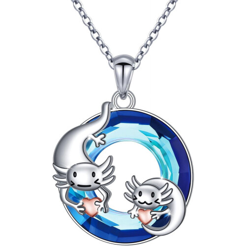Axolotl Necklace 925 Sterling Silver Blue Crystal