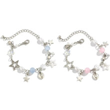 Pink and Blue Star Fringe Bracelet Y2K Punk Style