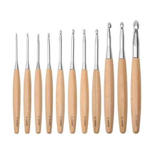 Crochet Hooks with Wooden Handle 3.0mm–12mm 11pcs