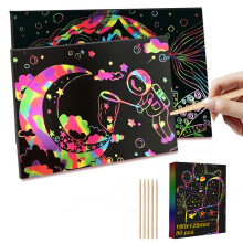 Scratch Paper Art Set with 5 Wooden Stylus 50 Pieces