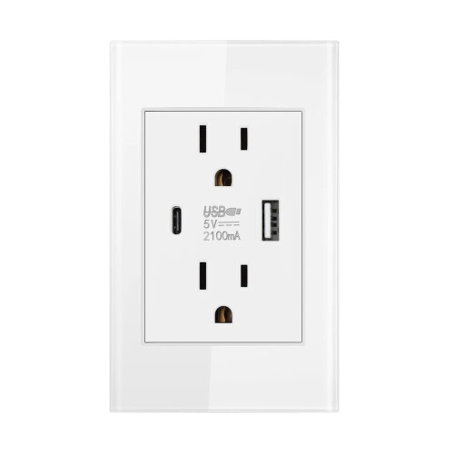 Gniazdo ścienne z portem USB-C, białe, 15A, 120 V