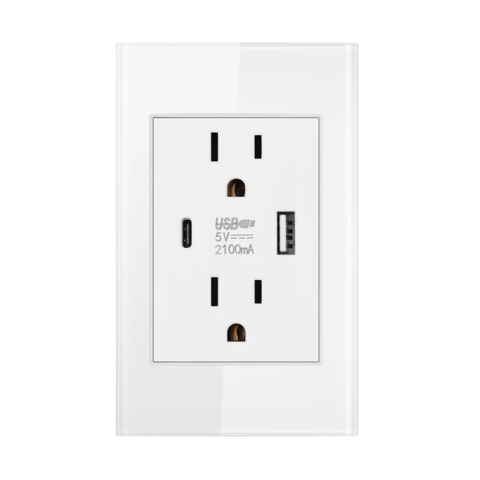 Wall Power Outlet With Usb-C Port White 15A 120V 9107258272348