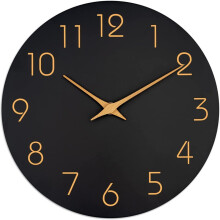 Meiiso Wooden Wall Clock Black Silent 10.14 Inch