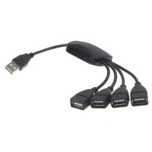USB splitter hub 1-4 ports flexible black cable