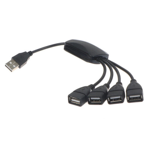 USB splitter hub 1-4 ports flexible black cable