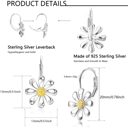 Jstyle 925 Sterling Silver Flower Leverback Earrings 2