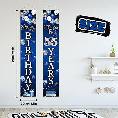 60th Birthday Banner Blue Silver Door Hanging 1