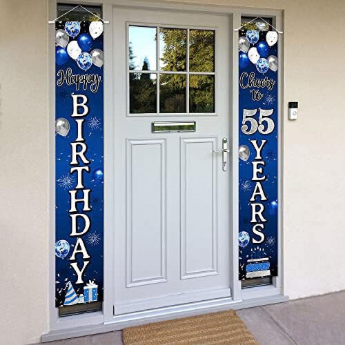 60th Birthday Banner Blue Silver Door Hanging 2
