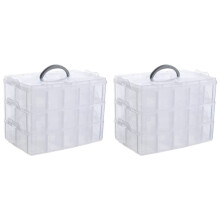 2X Arts, Crafts and Jewelry Organizer, Stackable 3-Tier Clear Plastic Organizer with 30 Adjustable Compartments