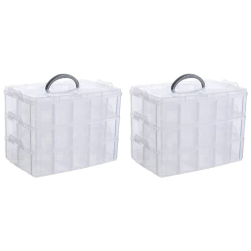 2X Arts, Crafts and Jewelry Organizer, Stackable 3-Tier Clear Plastic Organizer with 30 Adjustable Compartments