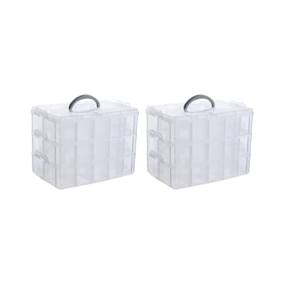 2X Arts, Crafts And Jewelry Organizer, Stackable 3-Tier Clear Plastic Organizer With 30 Adjustable Compartments 6033278840898