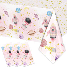 Space Theme Tablecloth Pink Moon Star Design 3PCS 54x108in