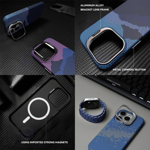 Θήκη από ανθρακονήματα για iPhone16Pro/Pro Max με φακό από κράμα αλουμινίου 1