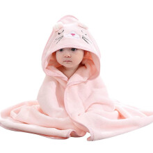 Kids' hooded bath towel pink cat design