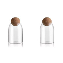 2X Clear Glass Bottles, Glass Food Storage Containers with Airtight Round Cork, for Candy, Nut, Spice,9 X 15cm