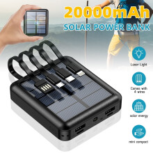 4v1 Power Bank, prenosná nabíjačka s kapacitou 20 000 mAh, mini powerbanka pre iOS/Micro/type-c/USB-A, čierna