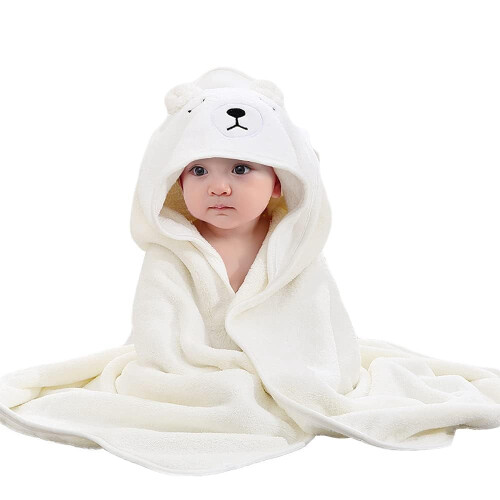 Kids' hooded bath towel white bear design