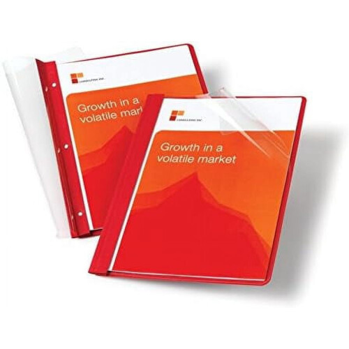 Leatherette report covers clear front red 10 pcs