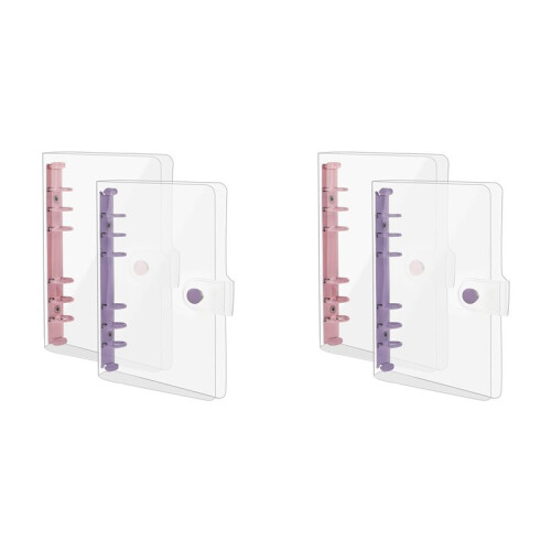 4 Pack A6 Soft PVC 6 Rings Binder, Clear Budget Binder, Refillable Planner Binder, Ring Binder Cover with Snap Button