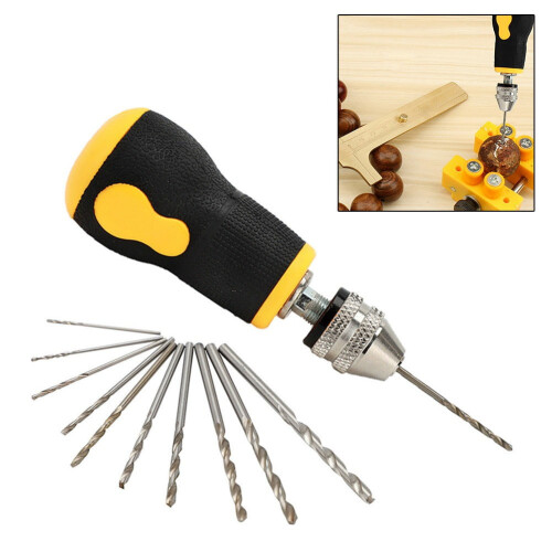 Hand Drill with 10 Drill Bits 0.5-3.2mm Portable